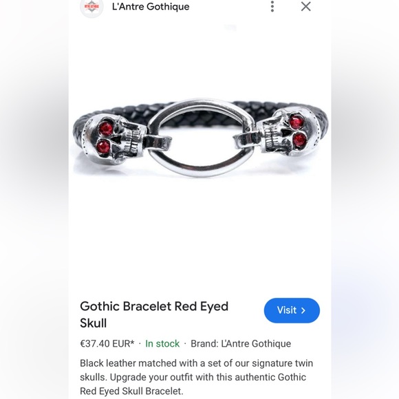 GOTHIC RED EYED SKULL Rhinestone & Leather Bracelet - Picture 7 of 7